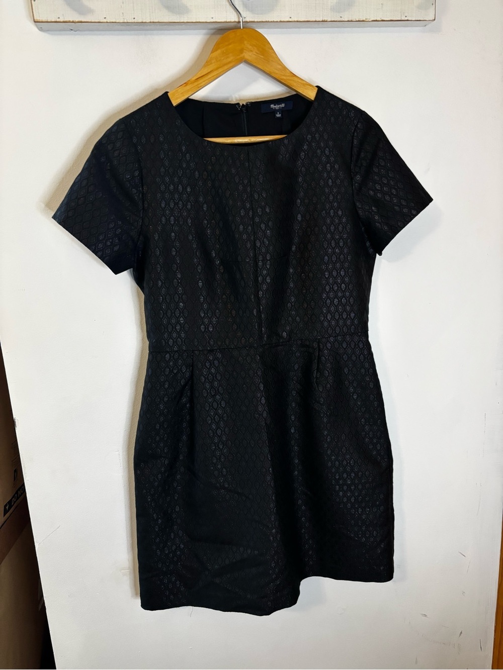 Madewell Black Brocade Jacquard Short-Sleeve Textured Mini Dress